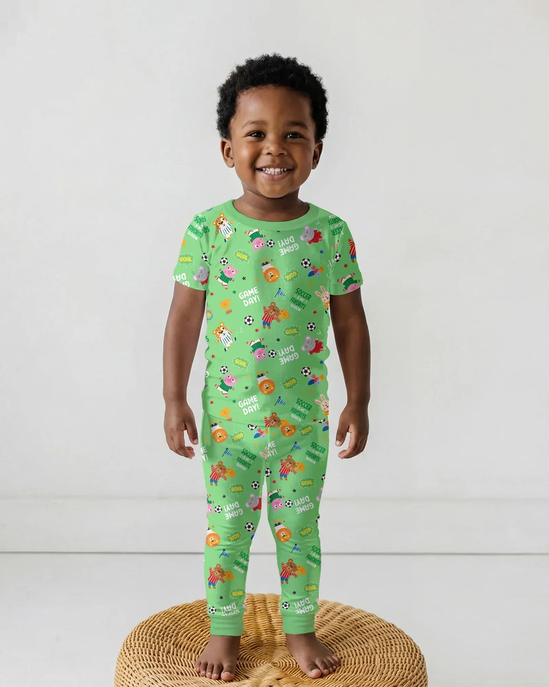 The World Cup Soccer Animals Bamboo Two Piece Short Sleeve Pajama Set
