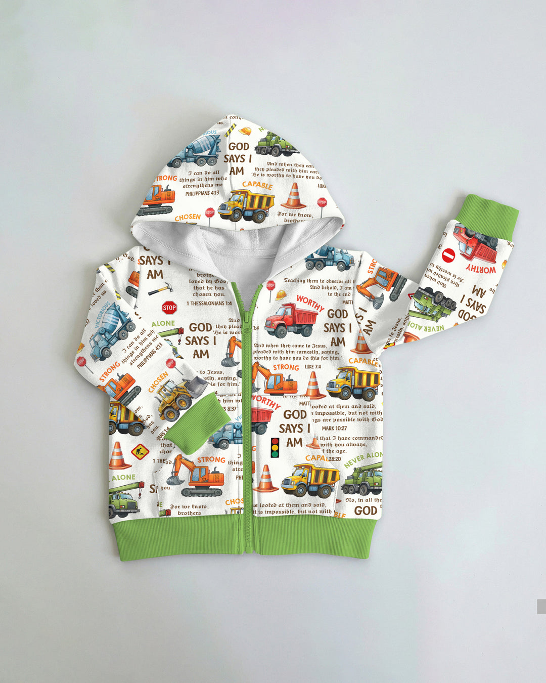 Bible Verse Construction Trucks  Zip Hoodie