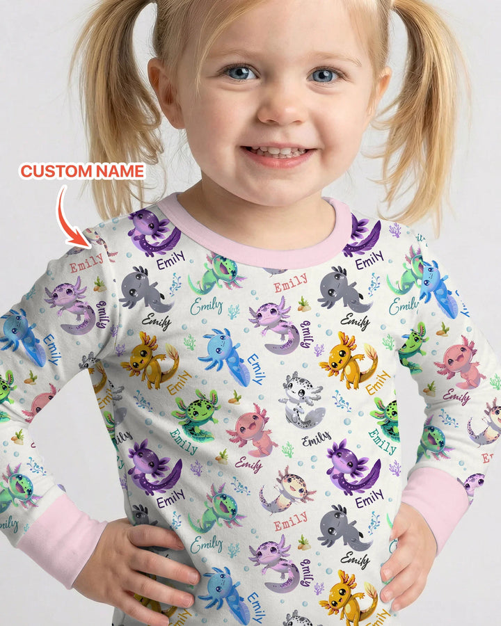I Love You Axolotl Custom Name Two Piece Long Sleeve Pajama Set