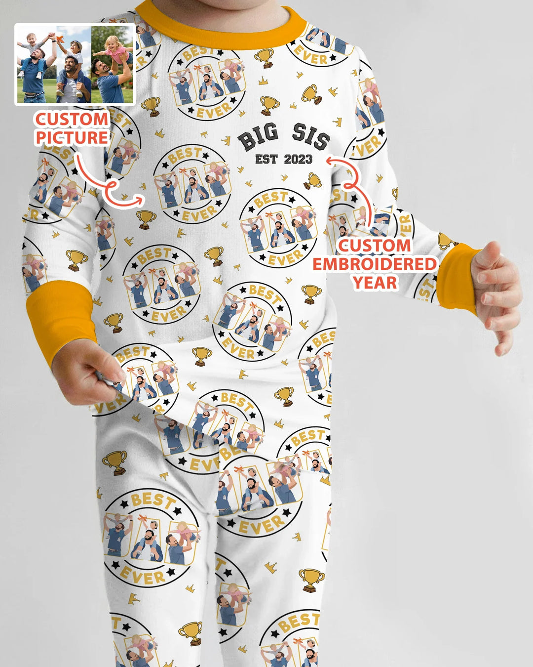 Conjunto de pijama de bambú de dos piezas con bordado de manga larga a juego para el Día del Padre personalizado en familia
