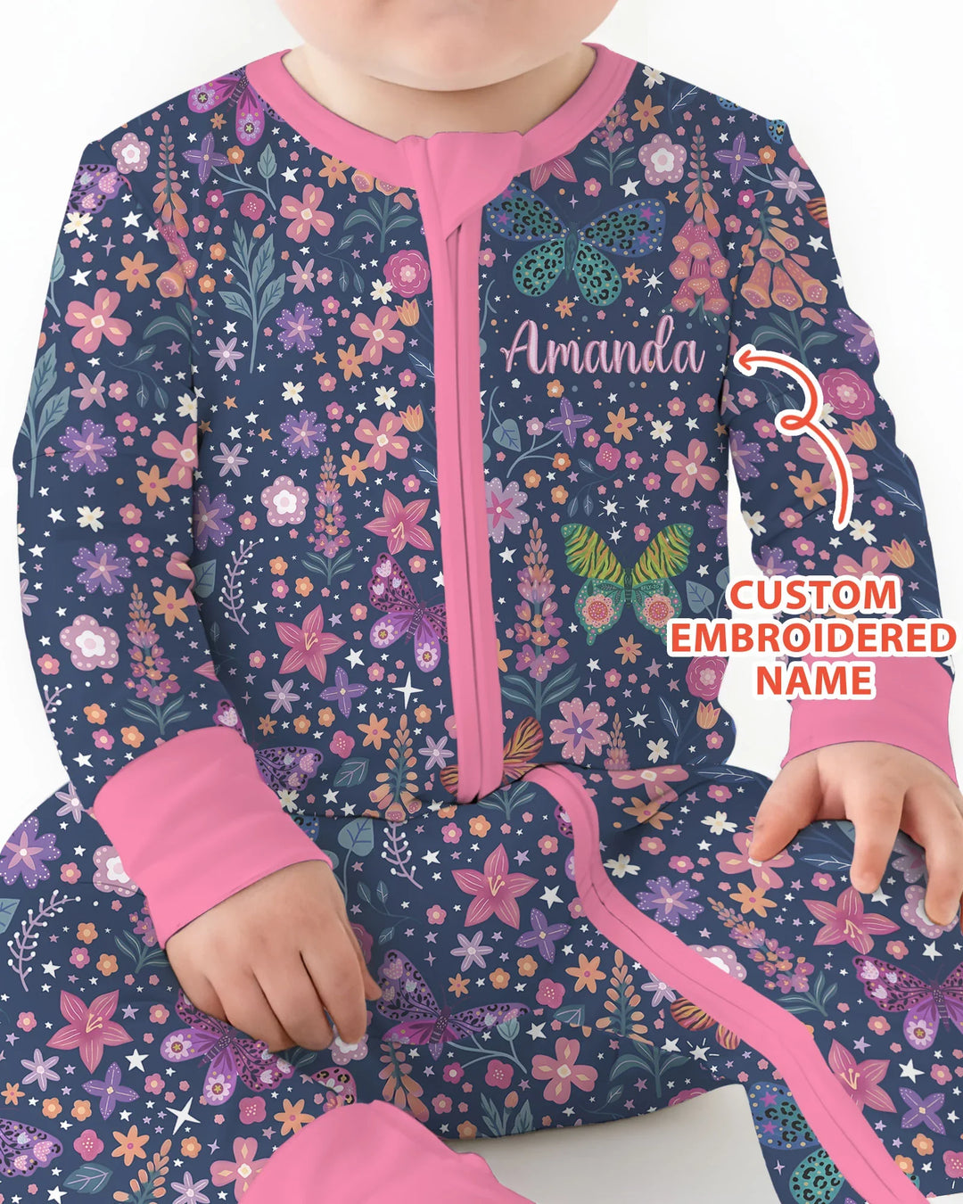 Custom Name Embroidered Colorful Butterfly Bamboo Convertible Zippy