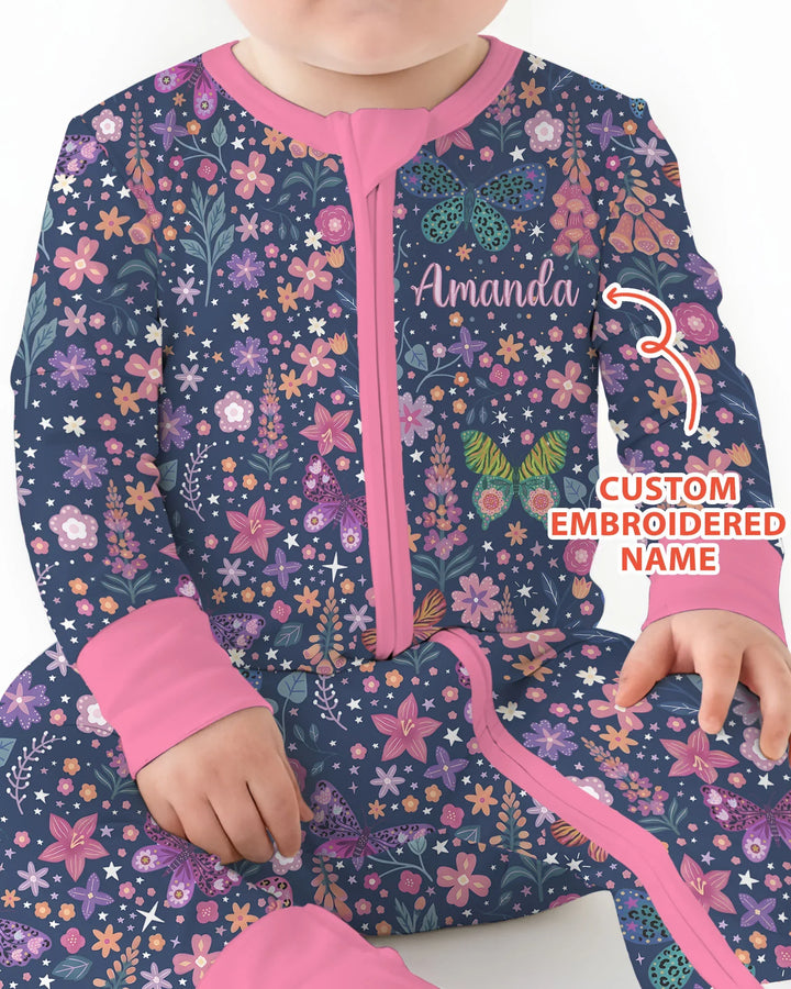 Custom Name Embroidered Colorful Butterfly Bamboo Convertible Zippy