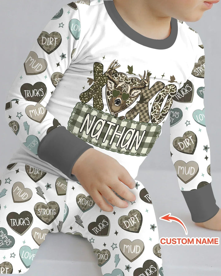 Personalized Hunting Sweethearts Candy Daddy & Me Matching Two Piece Long Sleeve Pajama Set