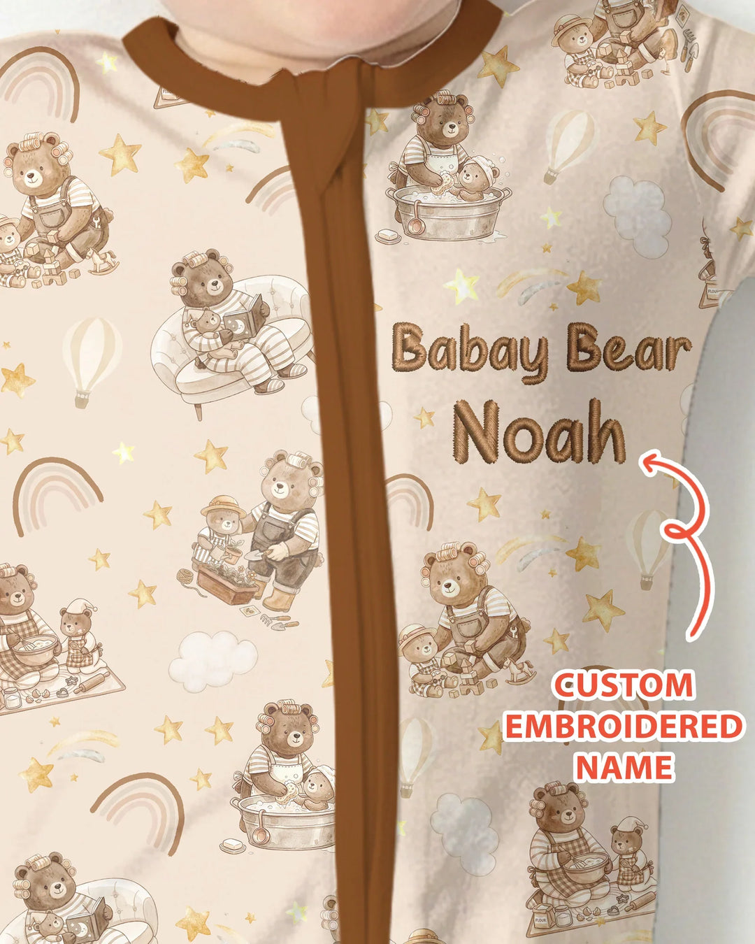 Custom Embroidered Name Mama Bear and Baby Bear Bamboo Convertible Zippy