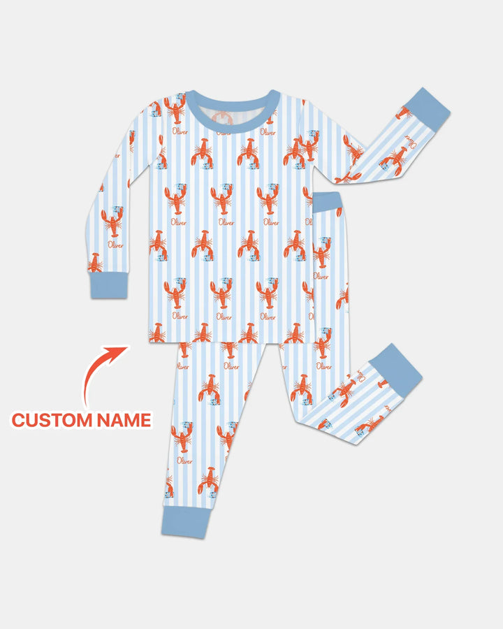Conjunto de pijama de dos piezas de bambú de manga larga con nombre personalizado, diseño de cerveza y cangrejo de río