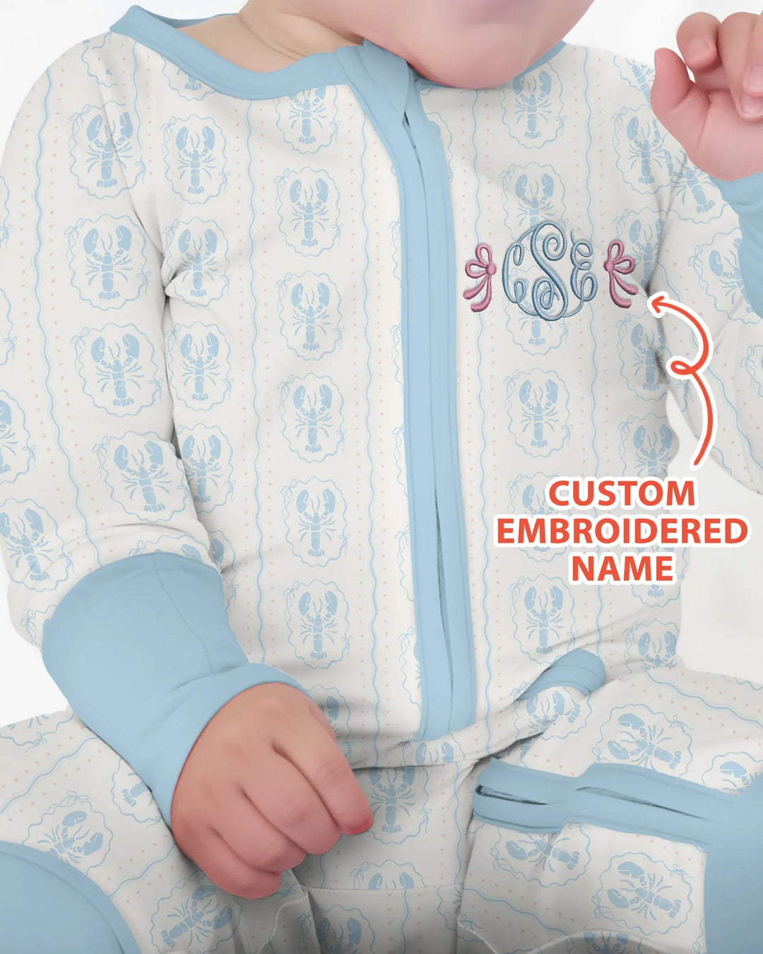 Pijama de bambú convertible con cremallera y monograma personalizado para bebé