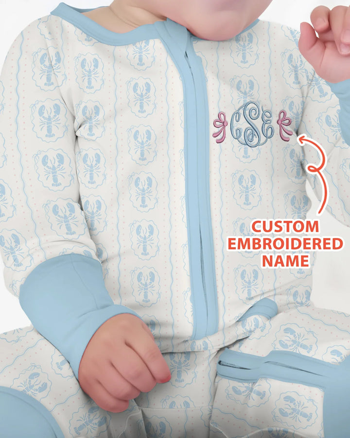 Pijama de bambú convertible con cremallera y monograma personalizado para bebé