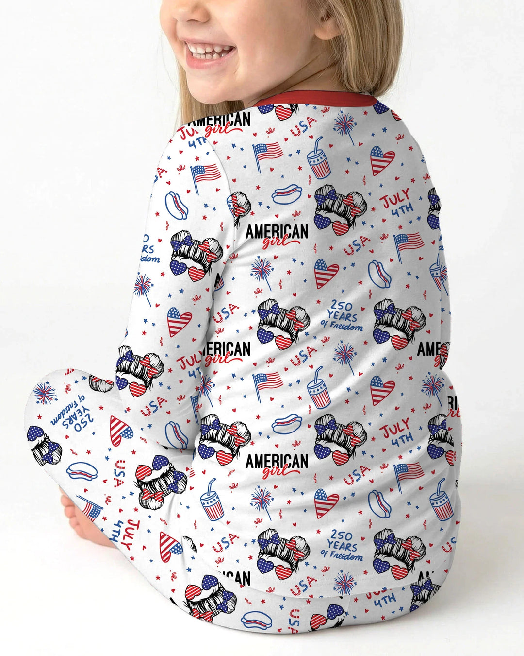 Doodle American Flag Glasses Family Matching Bamboo Two Piece Long Sleeve Pajama Set
