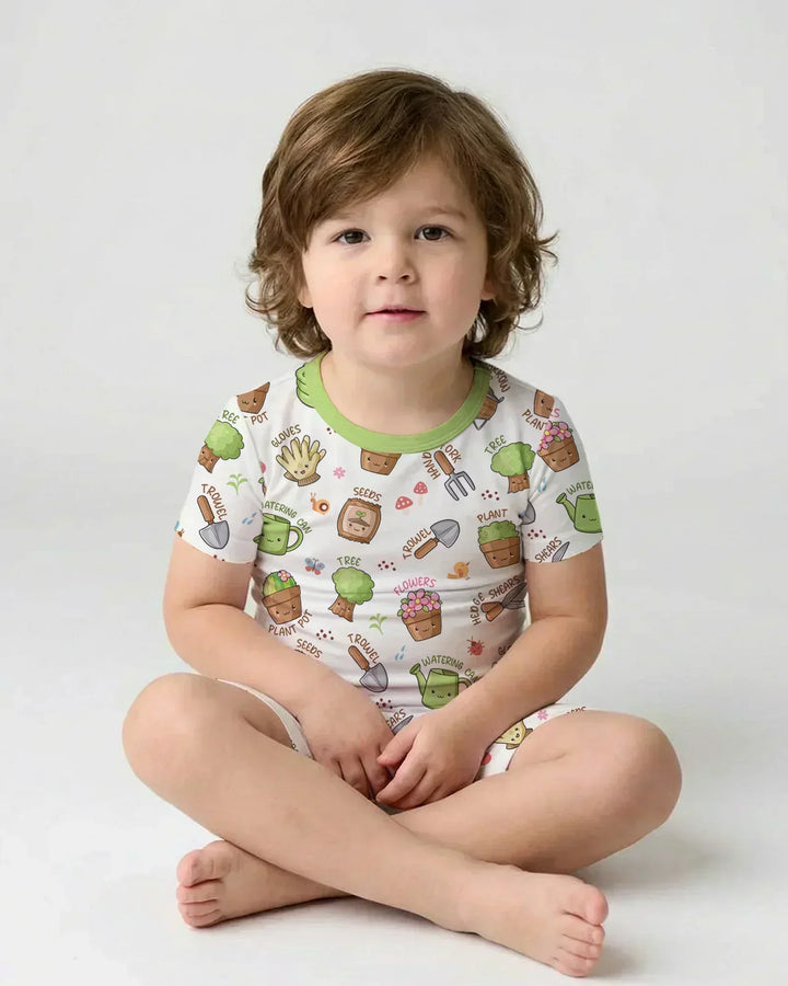 Kawaii Garden Crew Bamboo Two Piece Short Sleeve Shorts Pajama Set