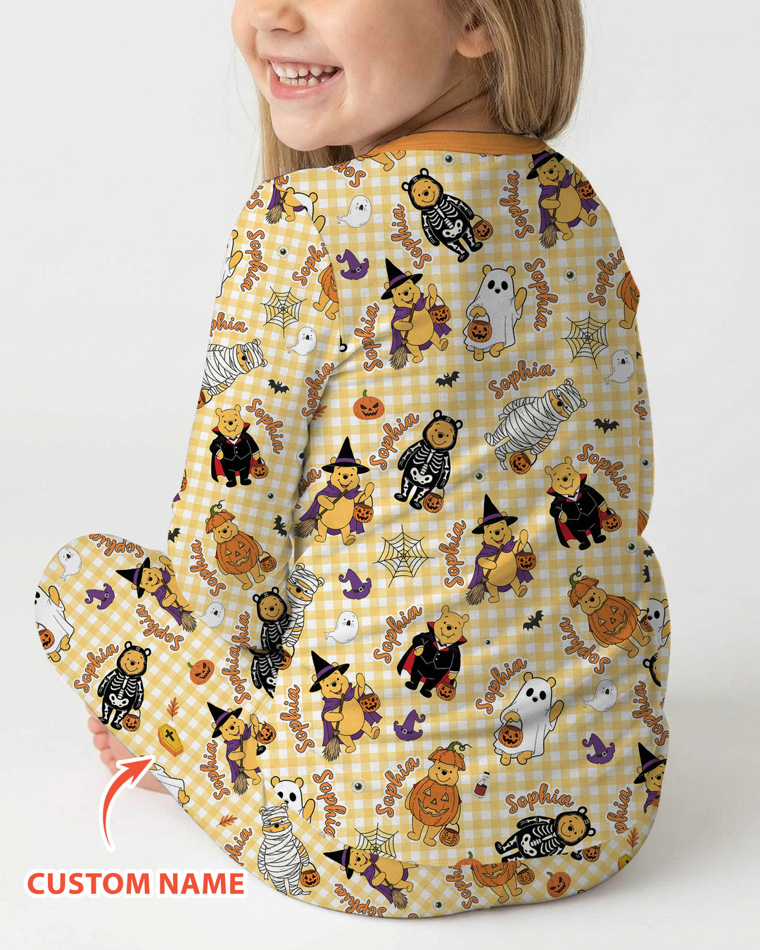Halloween Bear Custom Name Bamboo Two Piece Long Sleeve Pajama Set