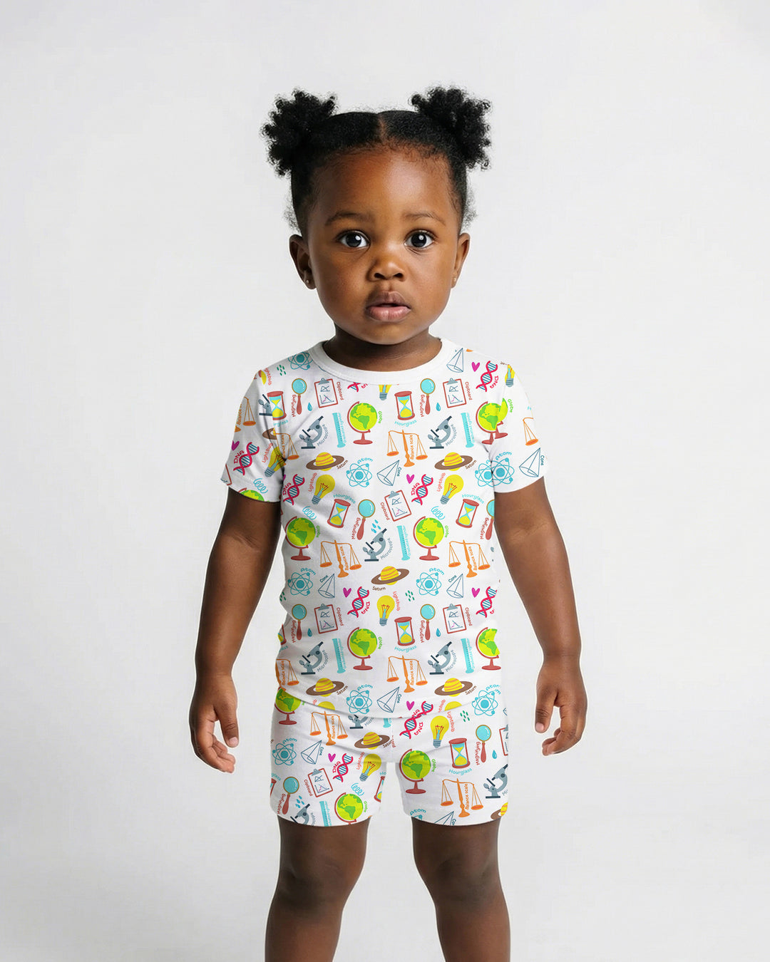 Tiny Scientist Explores The World Bamboo Two Piece Short Sleeve Shorts Pajama Set