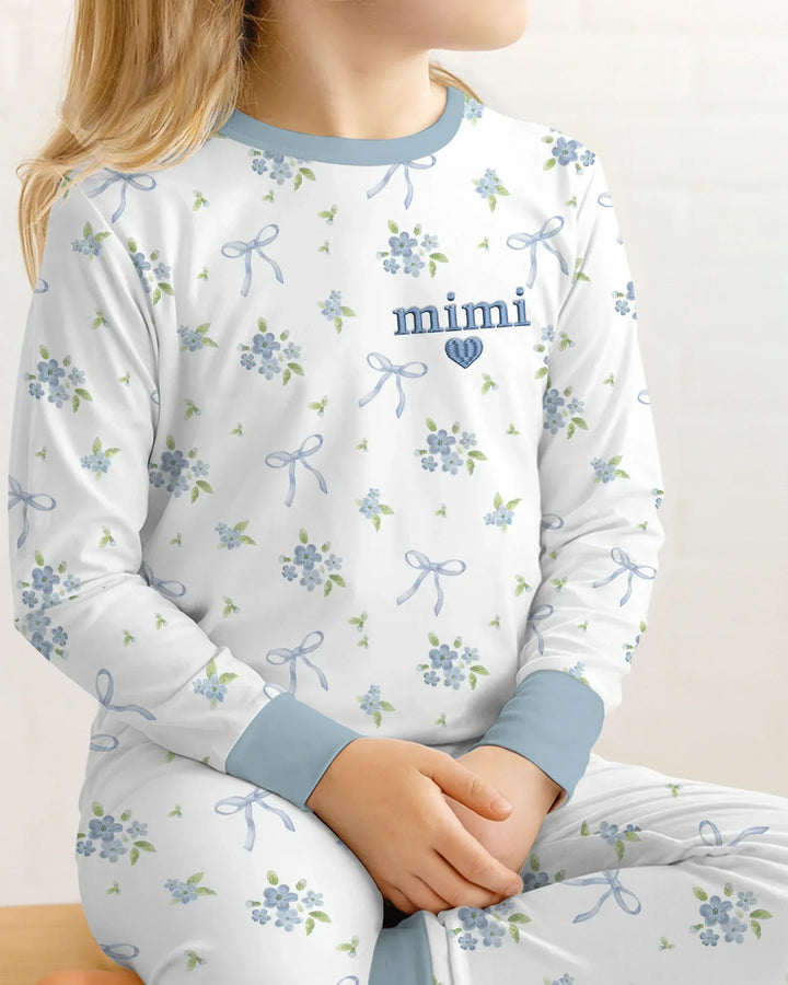 Mommy and Me Matching Embroidered Baby Bamboo Two Piece Long Sleeve Pajama Set