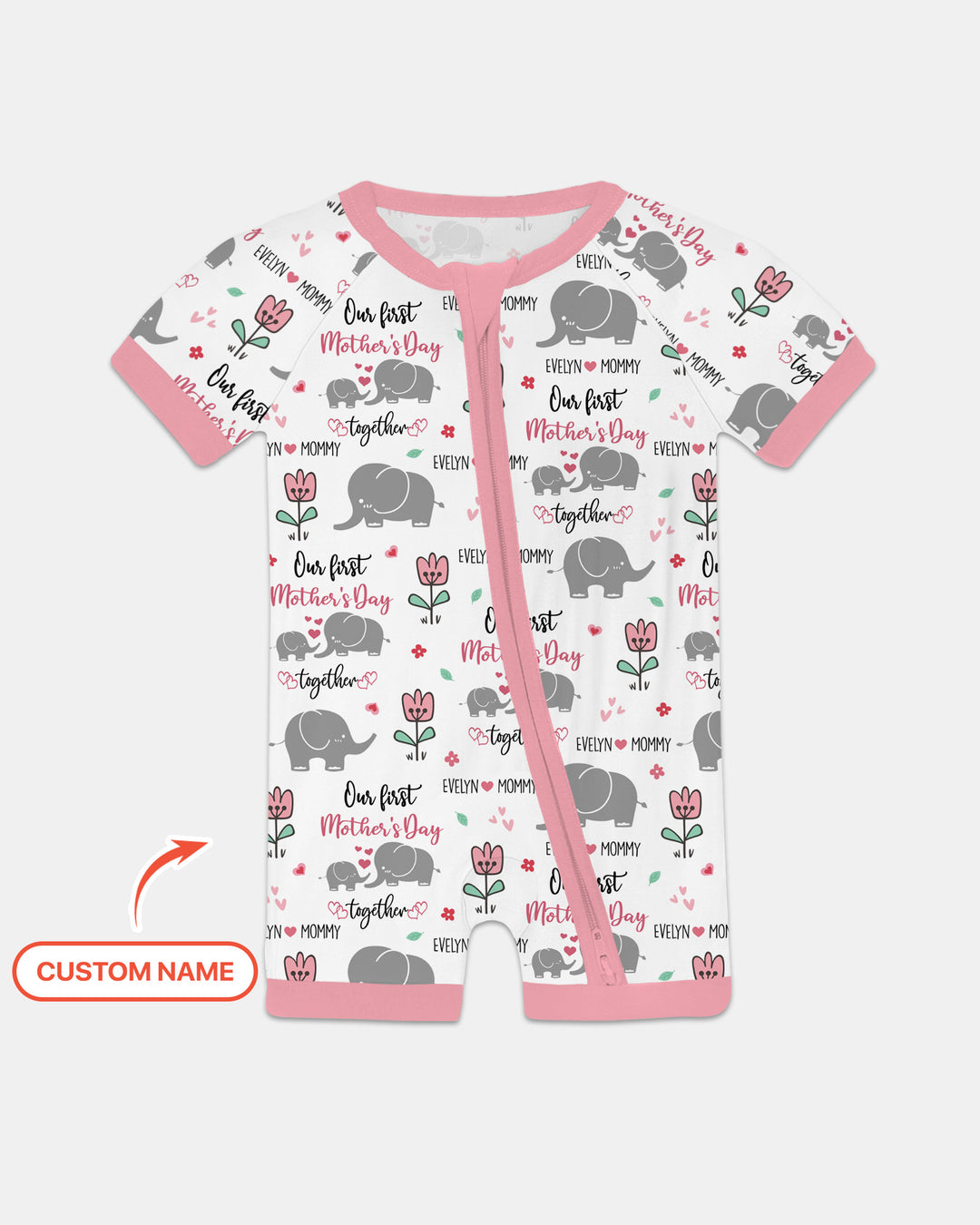 Custom Name Elephant Our First Mother's Day Shorty Zippy