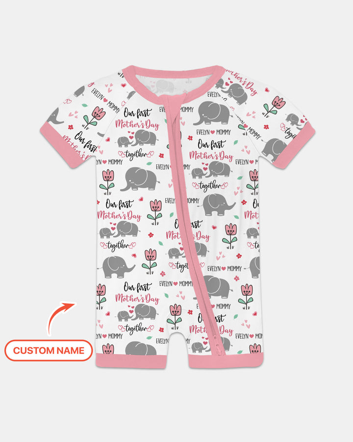 Custom Name Elephant Our First Mother's Day Shorty Zippy