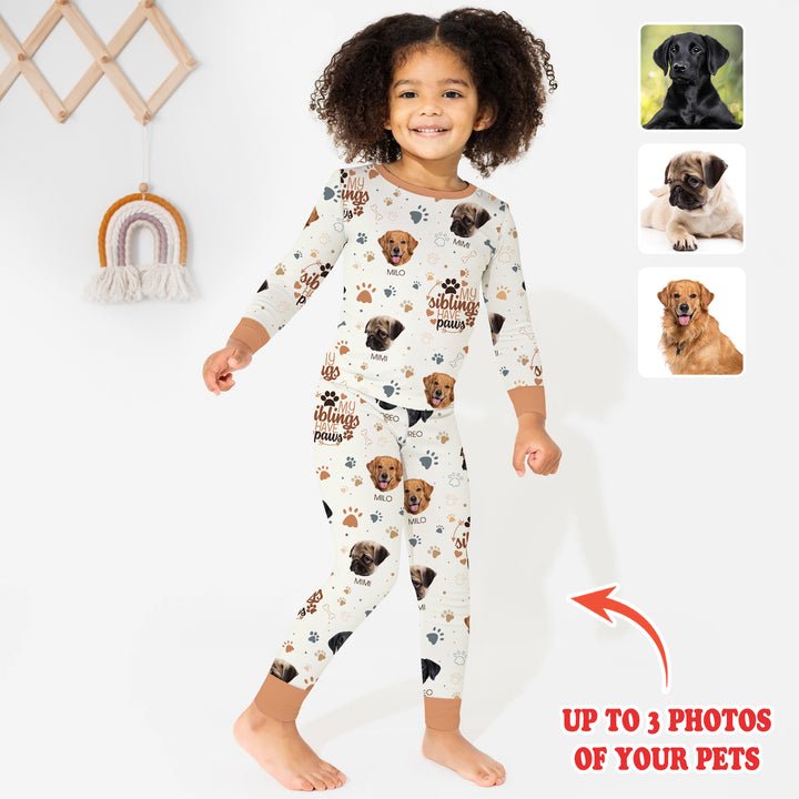 My Siblings Have Paws Upload Photo Two Piece Long Sleeve Pajama Set