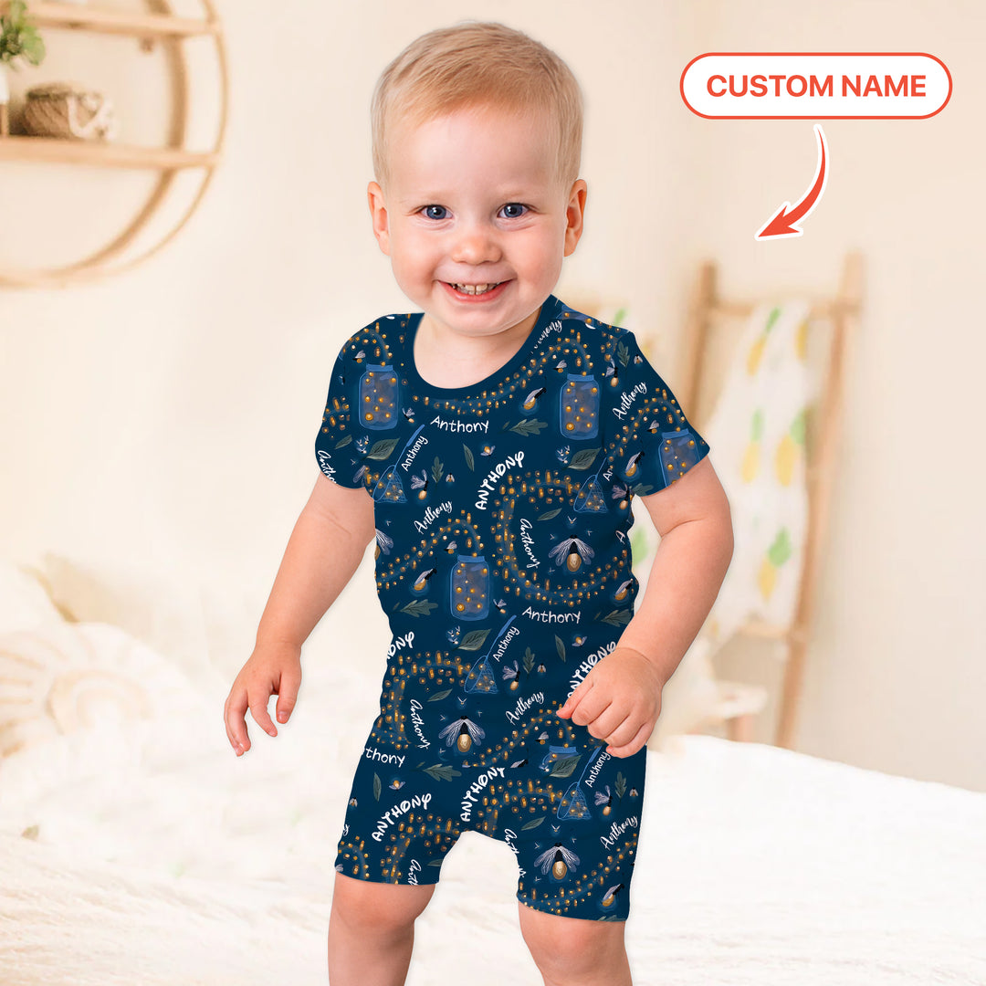 Custom Name Catching Fireflies Two Piece Short Sleeve Shorts Pajama Set