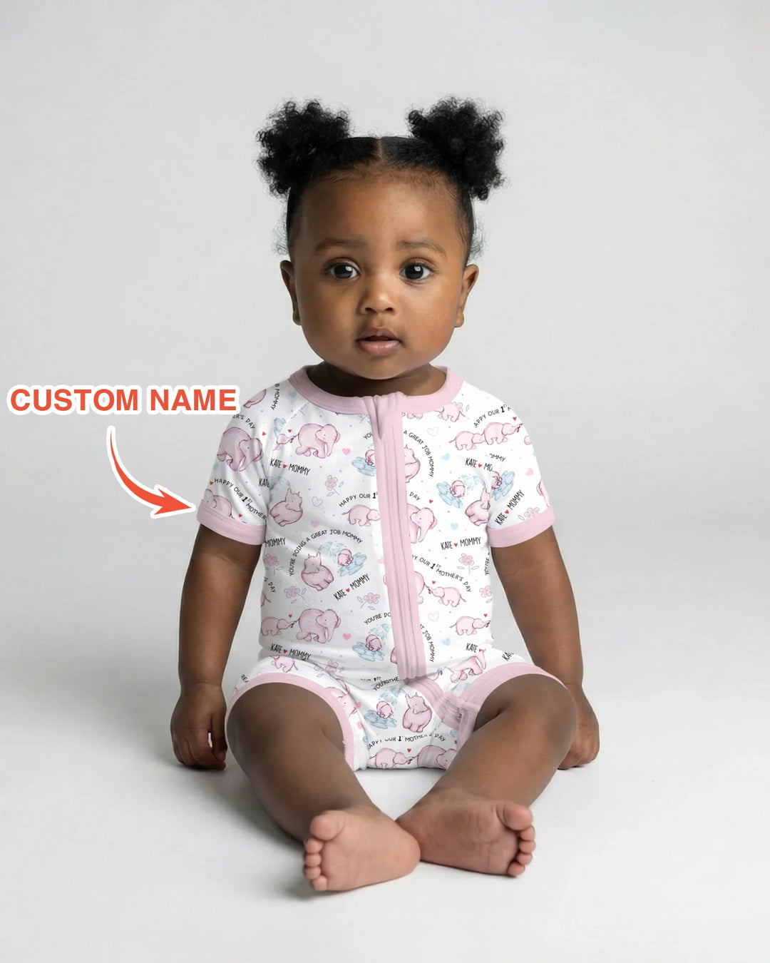 Custom Name Mother & Baby Elephant Shorty Zippy