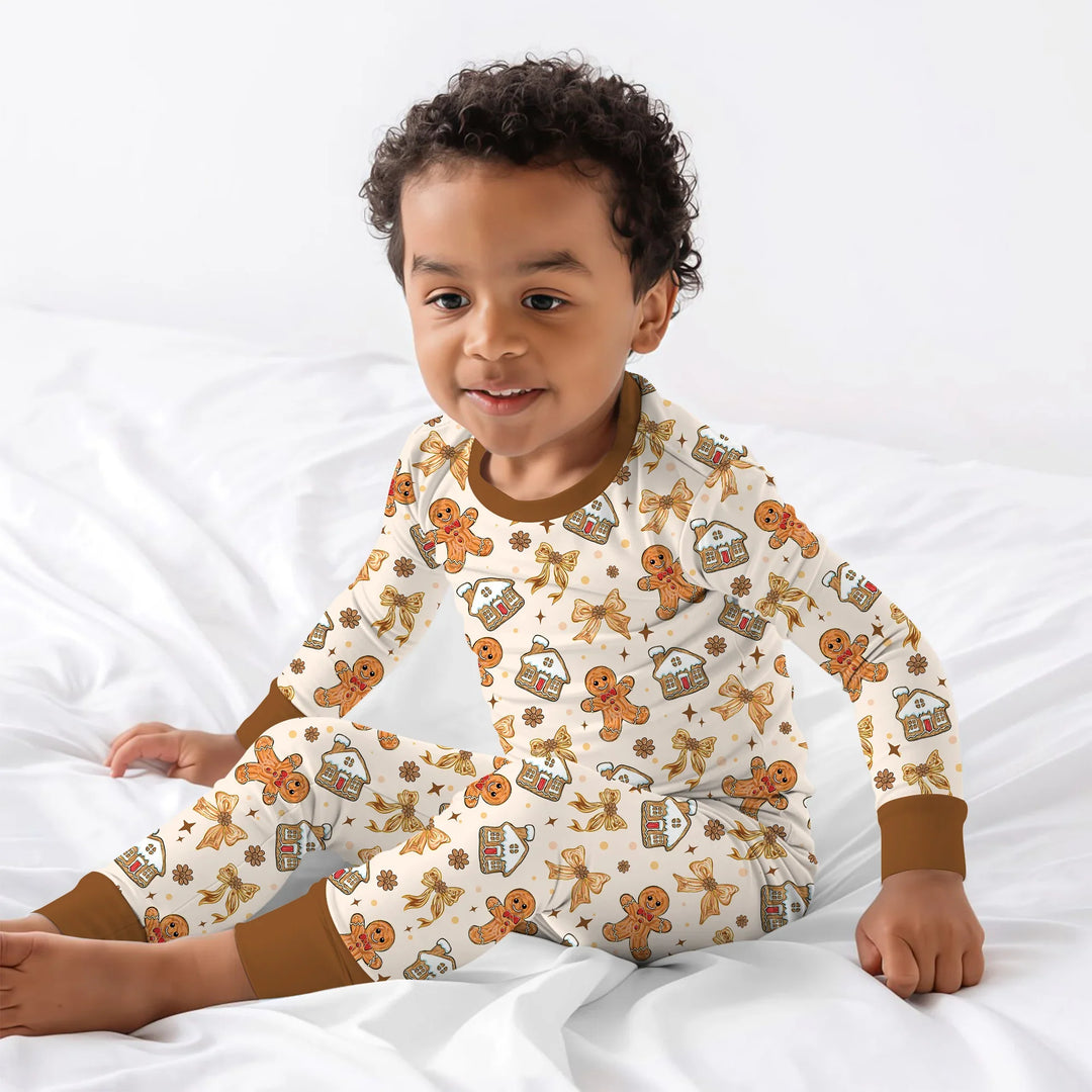 Brushstroke Gingerbread Two Piece Long Sleeve Pajama Set