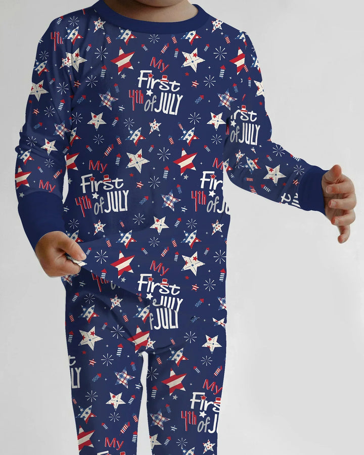 My First 4th of July Star Striped  Bamboo Two Piece Long Sleeve Pajama Set