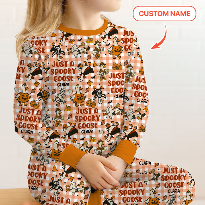 Just A Spooky Goose Custom Name Girl Version Long Sleeve Pajama Set