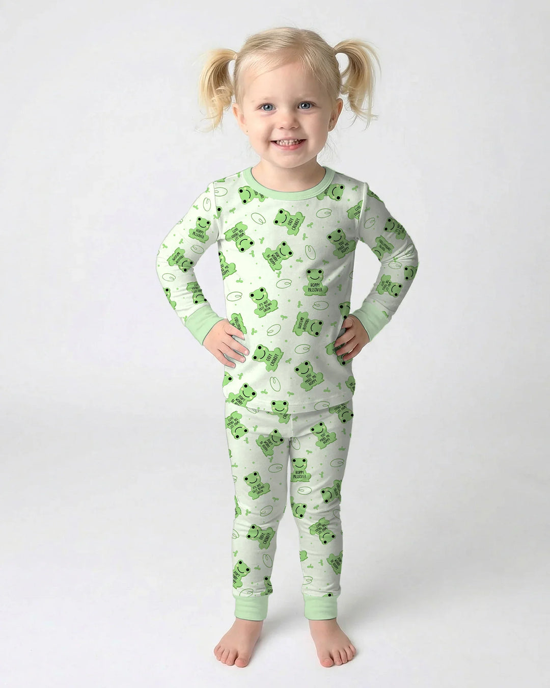 Marzipan Passover Conversation Frogs Two Piece Long Sleeve Pajama Set