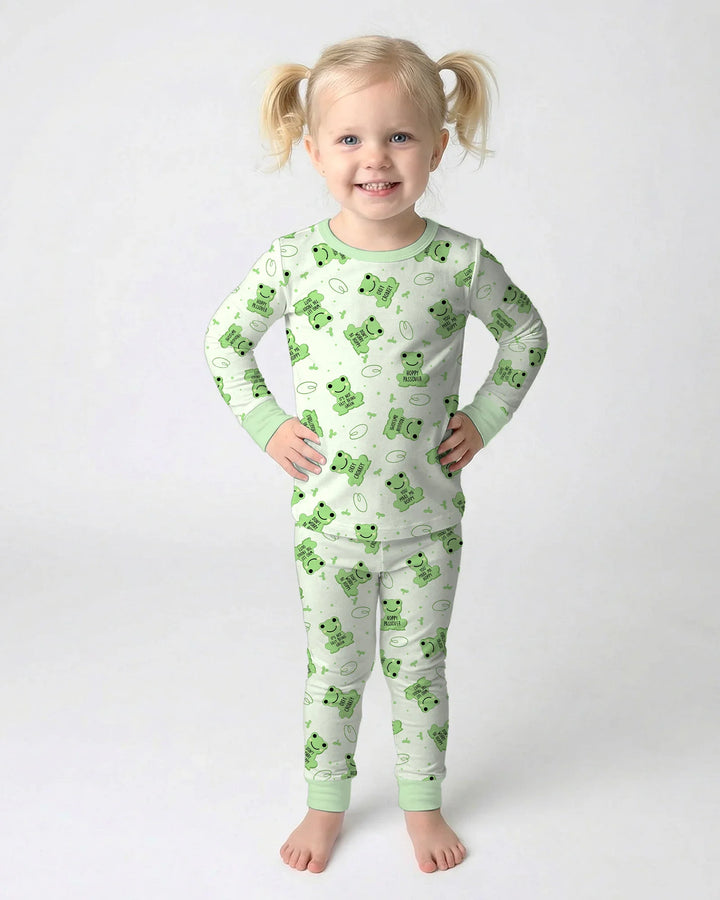 Marzipan Passover Conversation Frogs Two Piece Long Sleeve Pajama Set