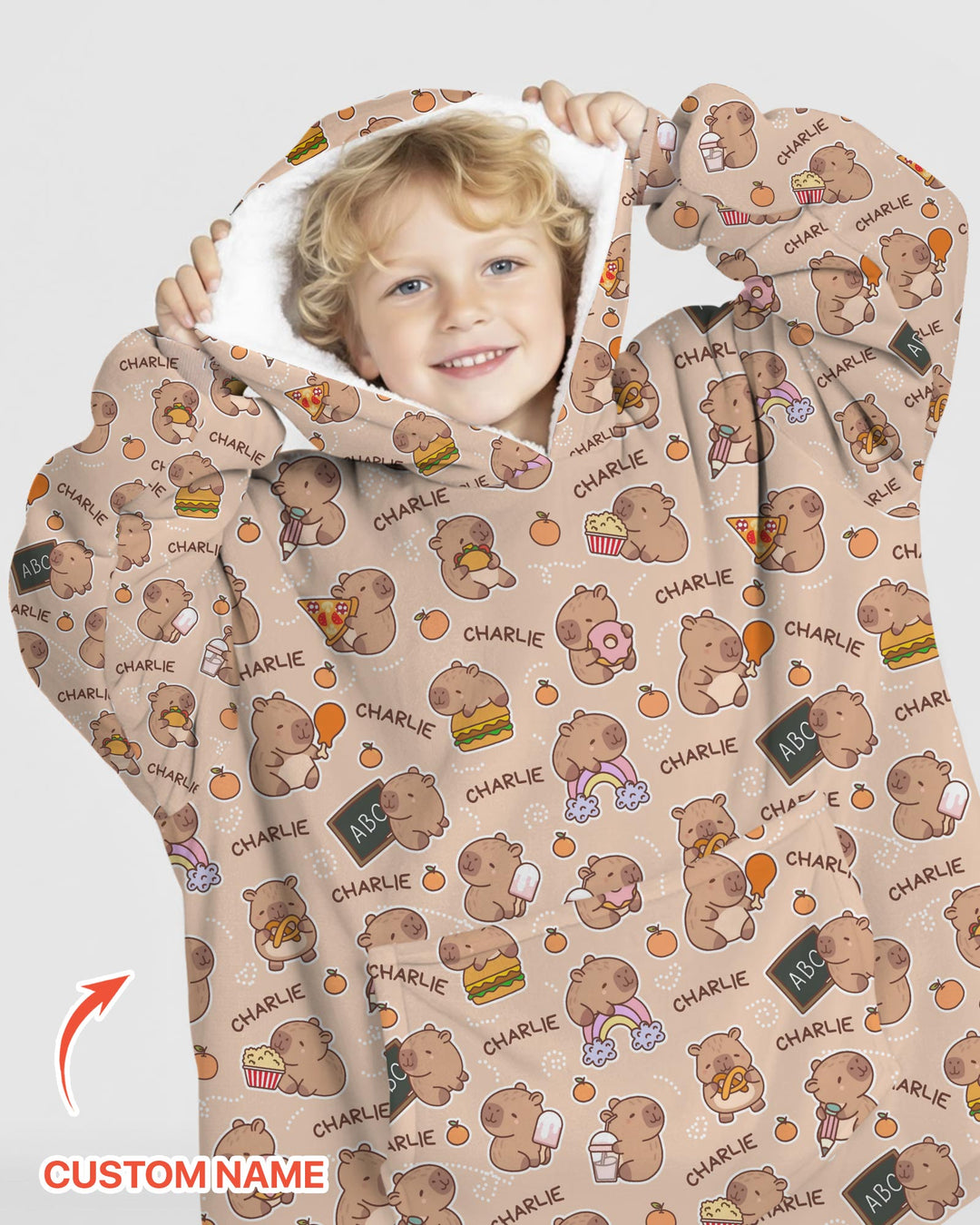 Custom Name Cute Capybara Blanket Hoodie