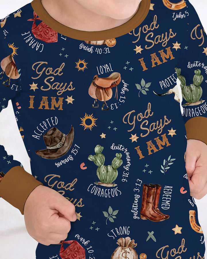 God Says I Am Western Faith Bamboo Two Piece Long Sleeve Pajama Set
