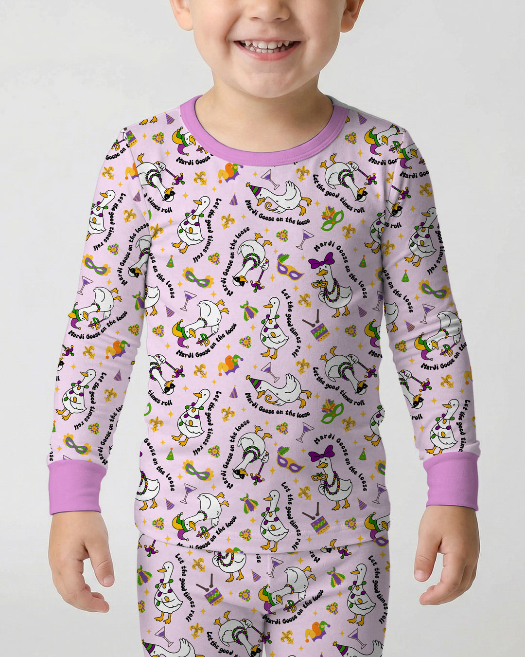 Mardi Gras Silly Goose Two Piece Long Sleeve Pajama Set
