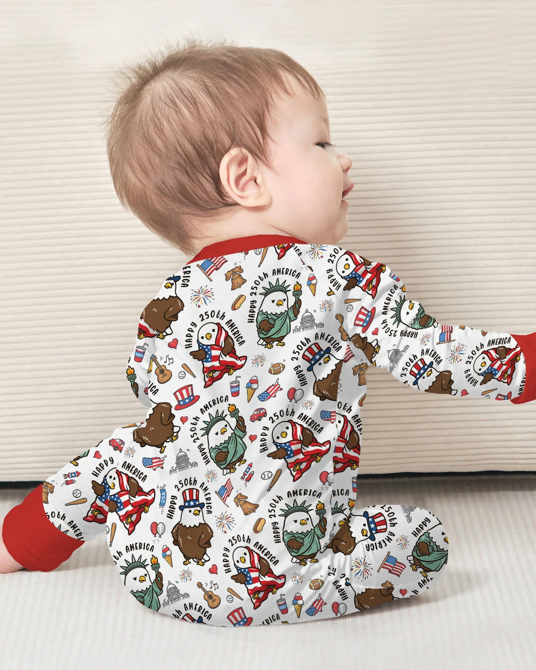 Happy 250th America Cute Patriotic Eagles Family Matching Bamboo Convertible Zippy