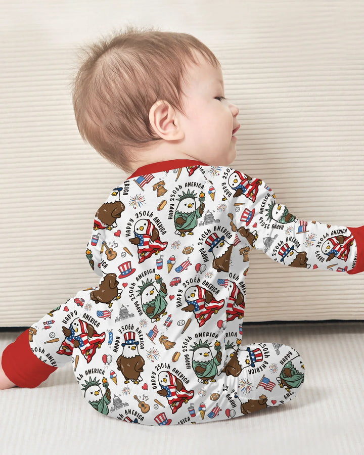 Happy 250th America Cute Patriotic Eagles Family Matching Bamboo Convertible Zippy