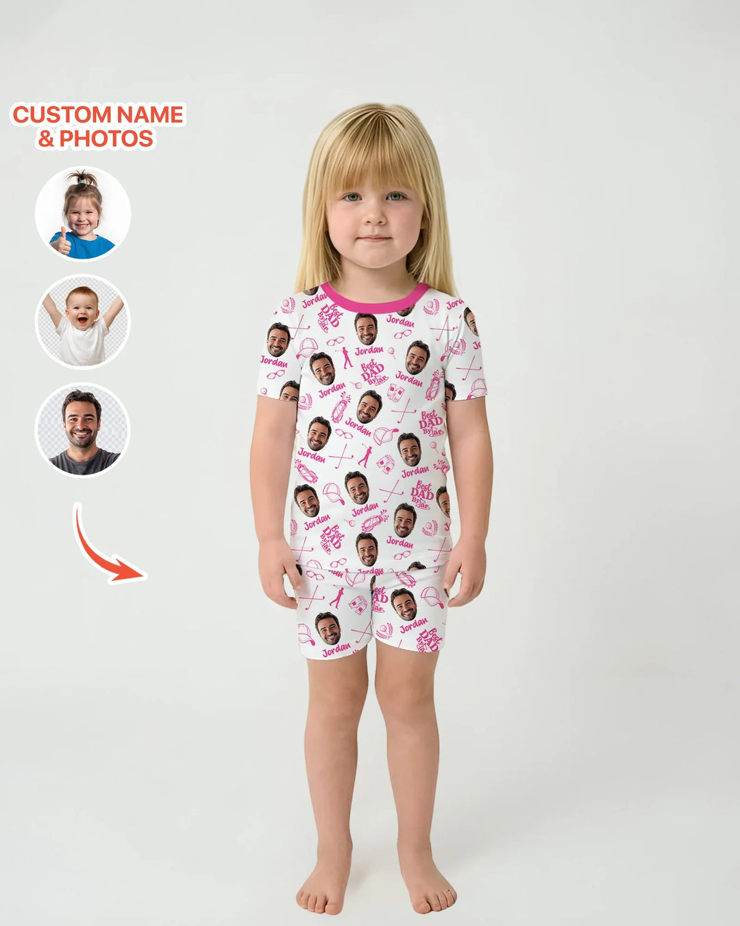 Custom Photo Best Dad By Par Bamboo Two Piece Short Sleeve Shorts Pajama Set