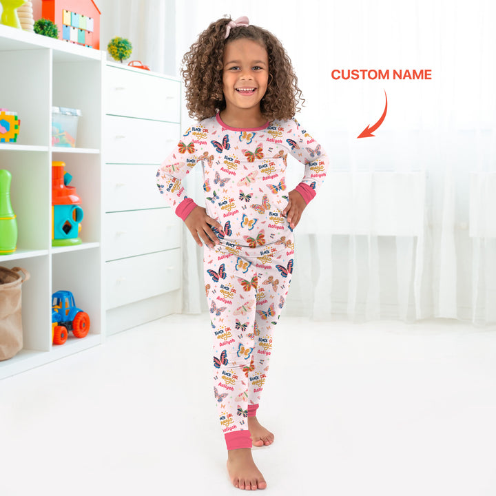 Black Girl Magic Custom Name Two Piece Long Sleeve Pajama Set