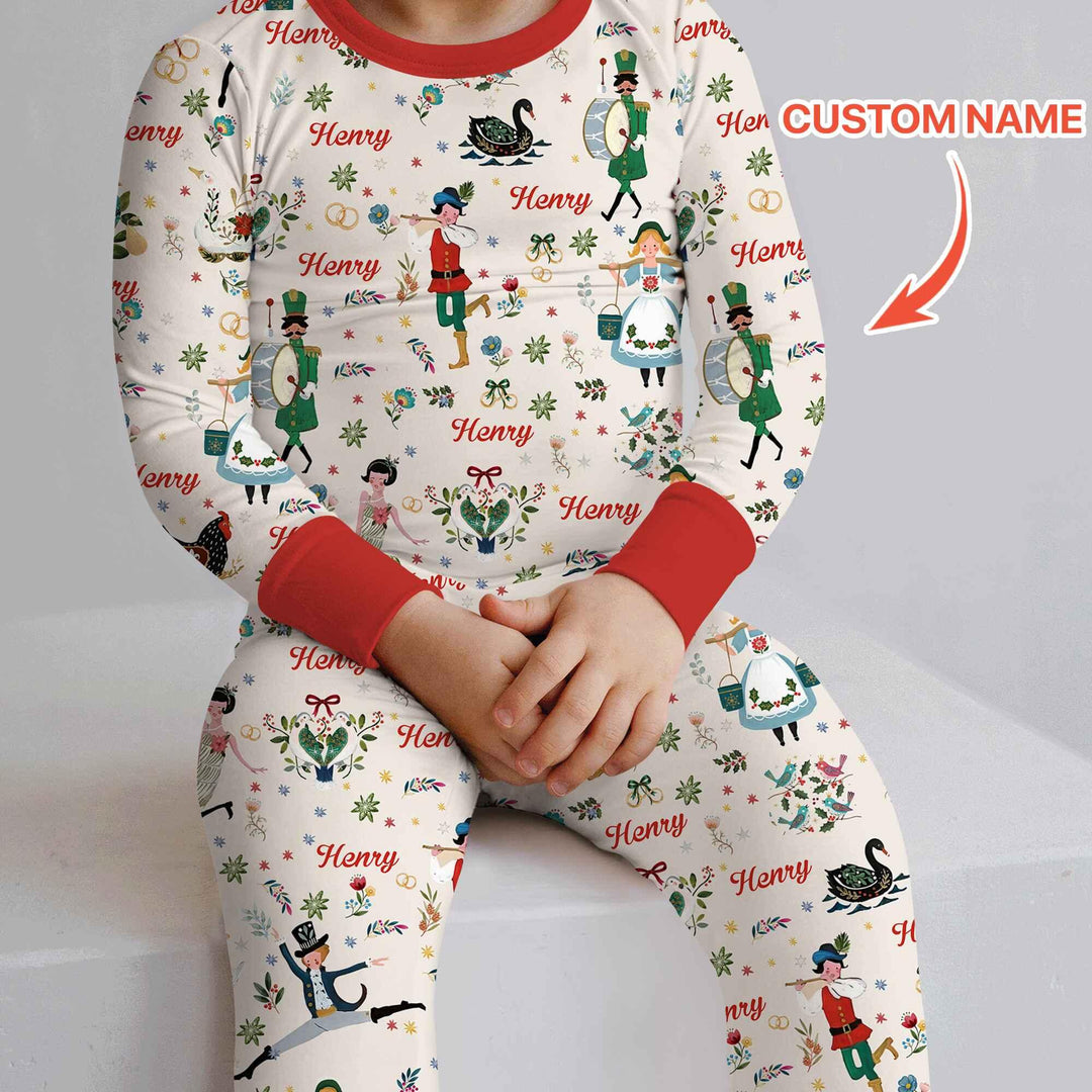 12 Days Of Christmas Custom Name Two Piece Long Sleeve Pajama Set , 12 Days Of Christmas Custom Name Two Piece Long Sleeve Pajama Set - 12-18M / Girl