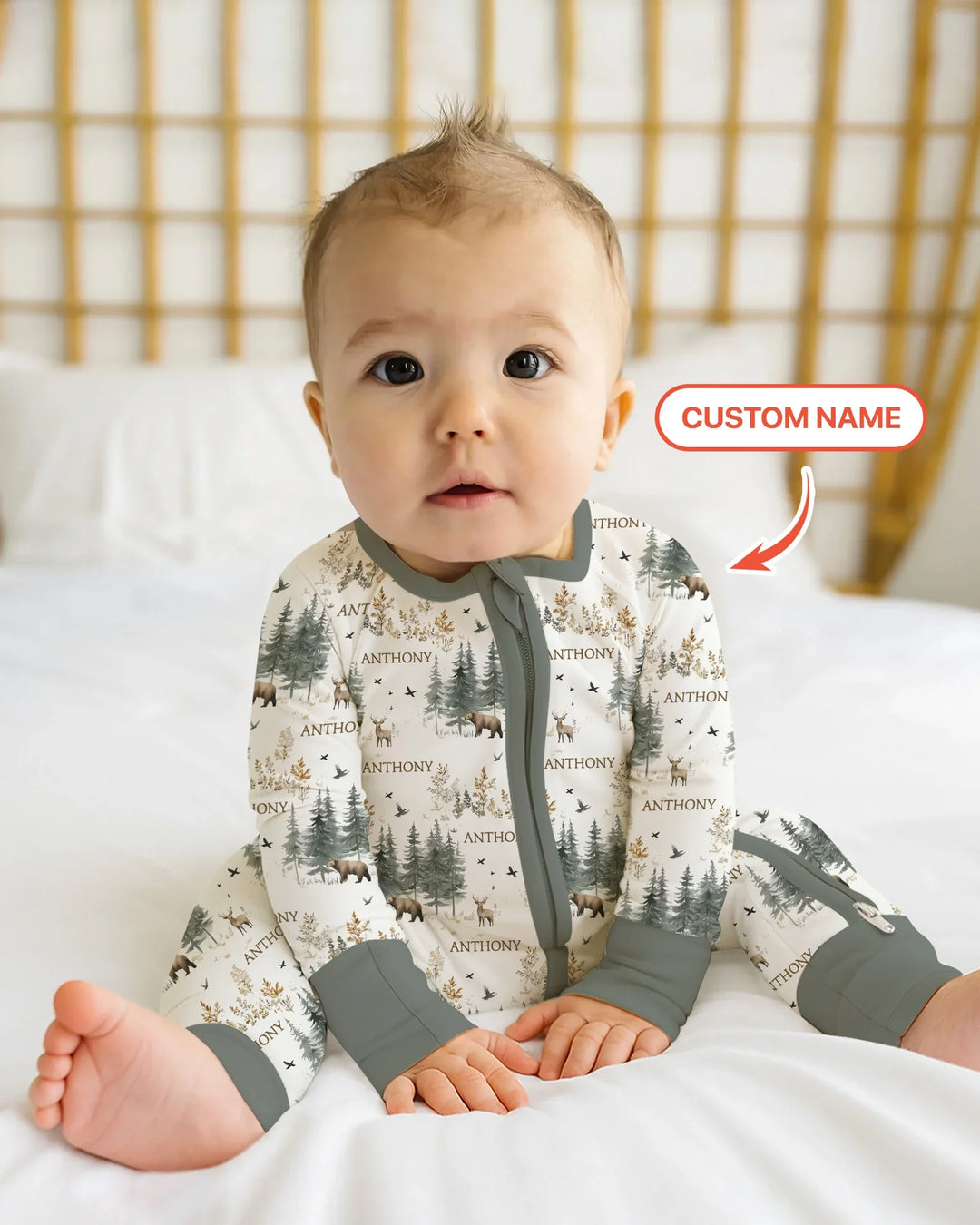 Custom Name Forest Bear Deer Bamboo Convertible Zippy