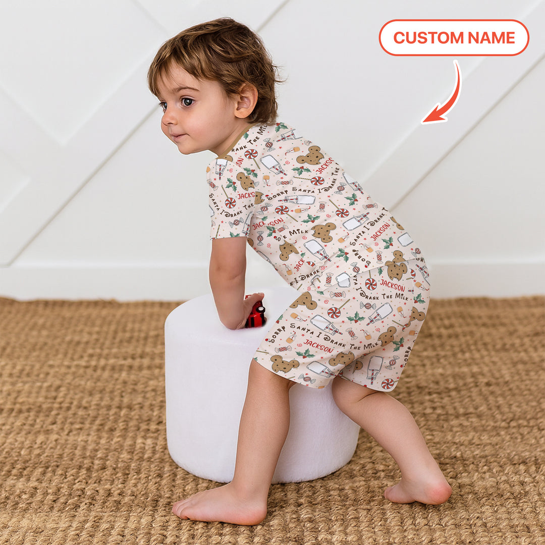 Custom Name Sorry Santa I Drank The Milk Two Piece Short Sleeve Shorts Pajama Set