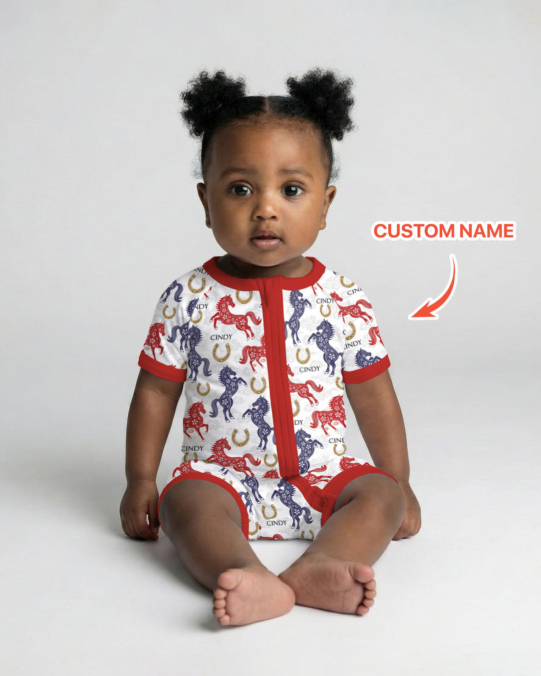 Custom Name Chinoiserie Horses Shorty Zippy