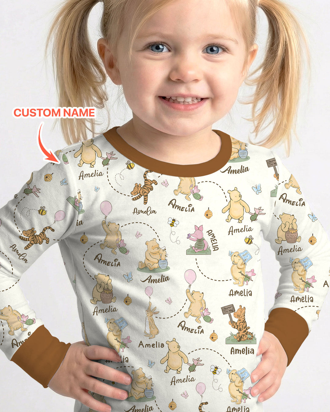 Once Upon A Bear Custom Name Two Piece Long Sleeve Pajama Set