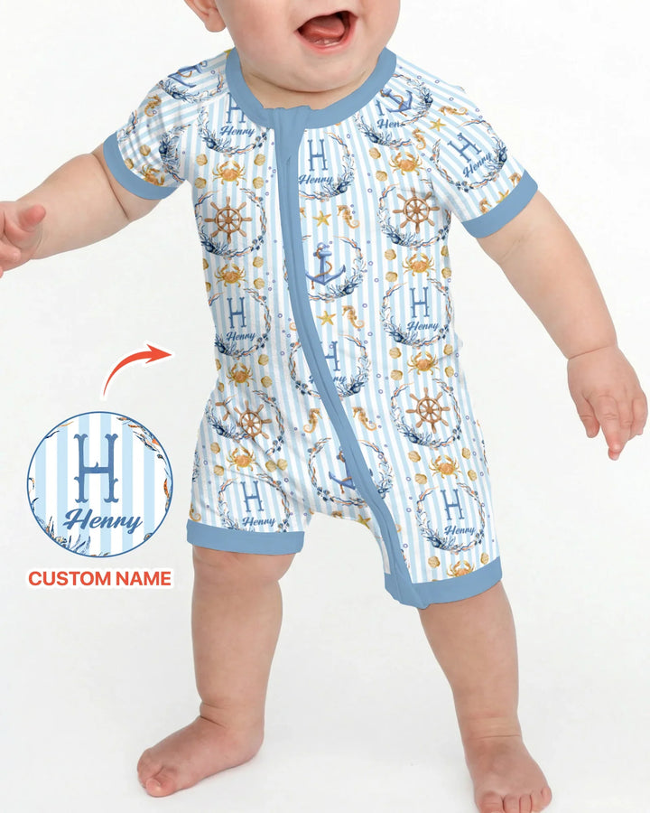 Bon Voyage - Pijama corto de bambú con cremallera y nombre personalizado