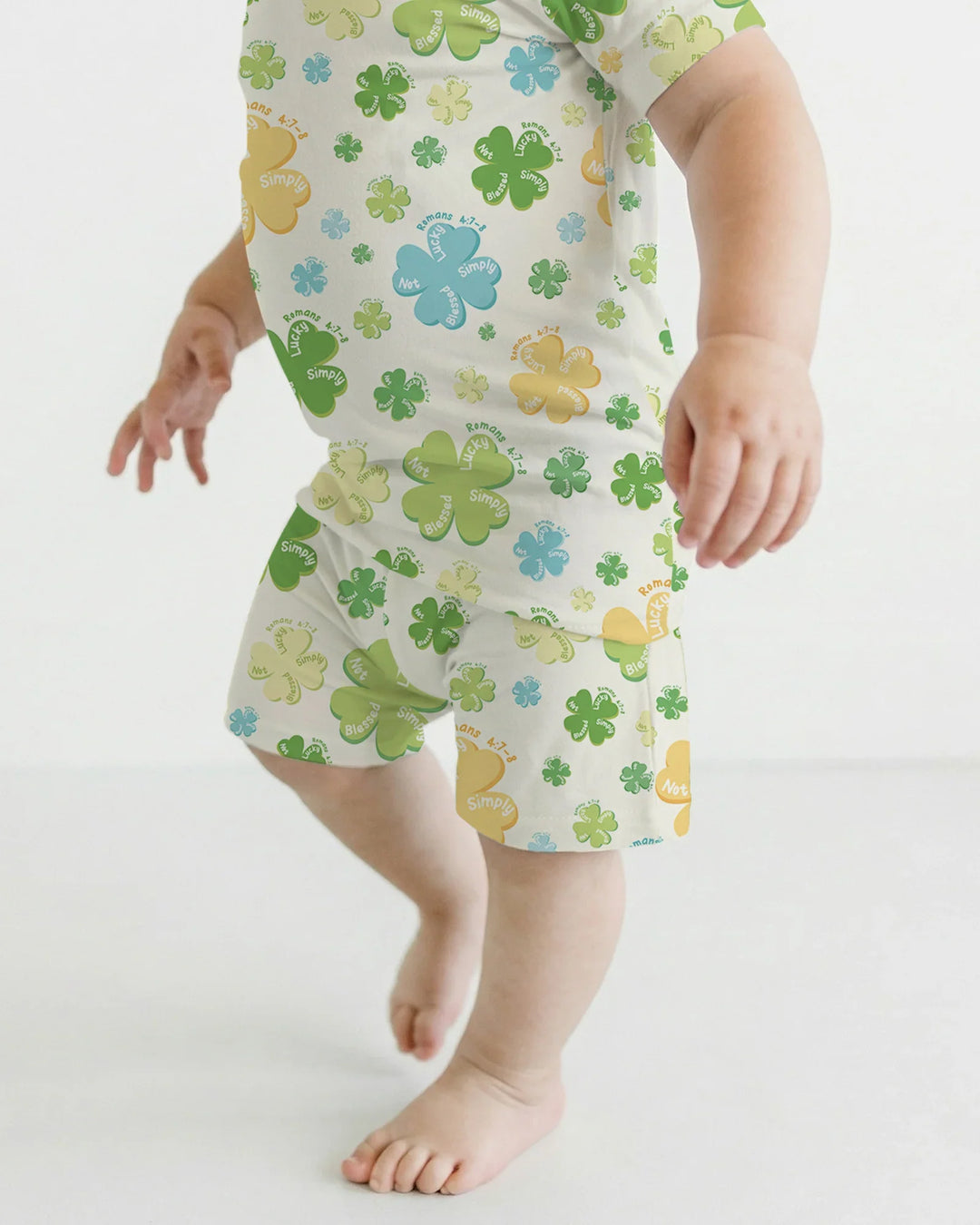 Shamrocks Print St. Patrick's Day Two Piece Short Sleeve Shorts Pajama Set