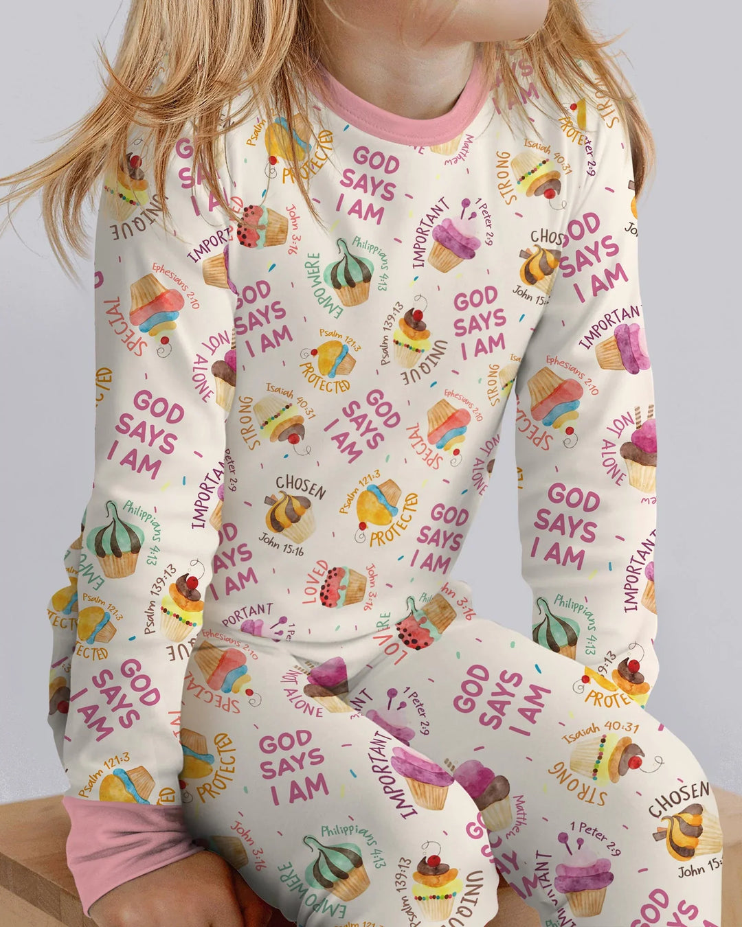 Cute Cupcake God Says I Am  Bamboo Two Piece Long Sleeve Pajama Set