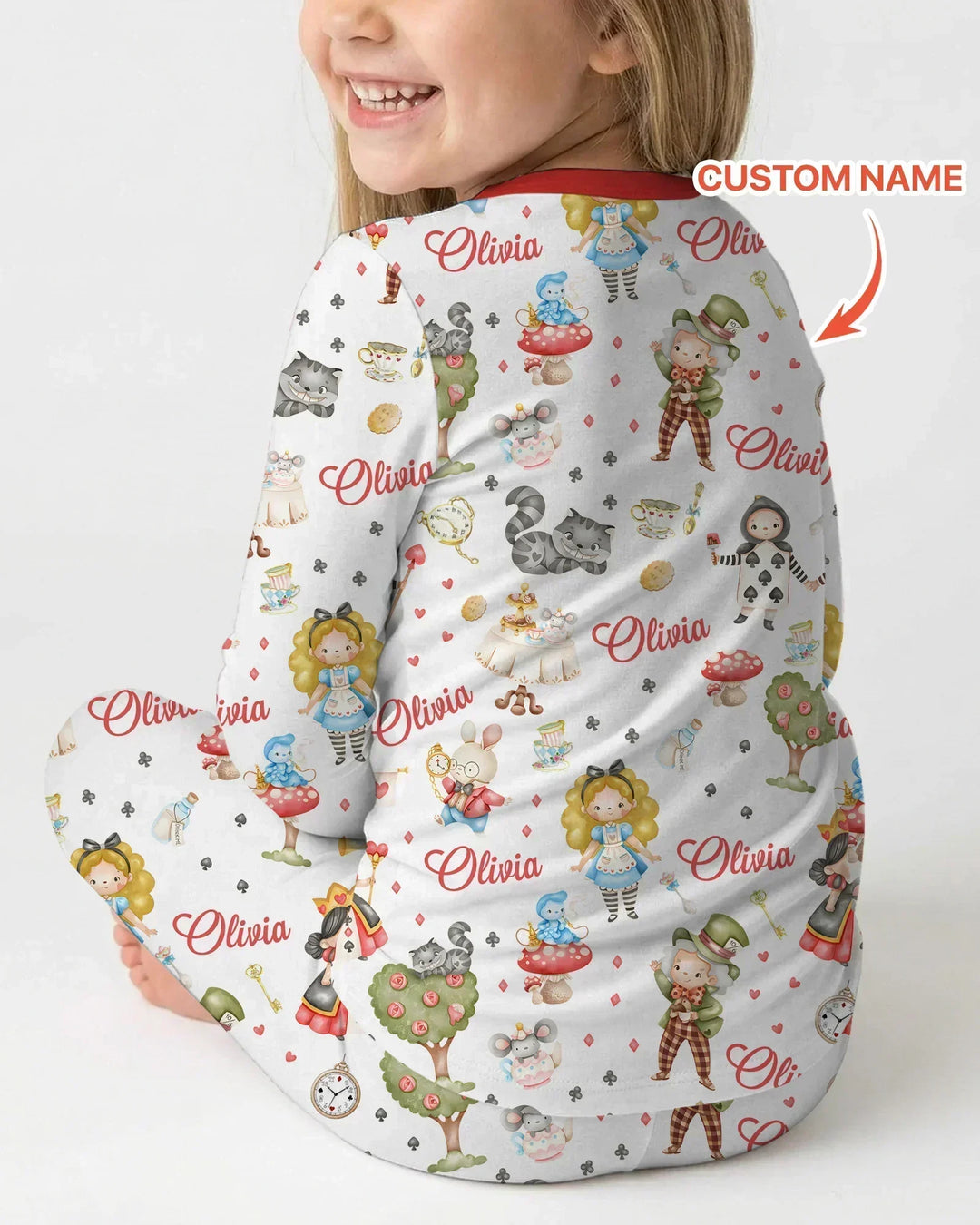Whimsical Wonderland Tea Party Custom Name Two Piece Long Sleeve Pajama Set