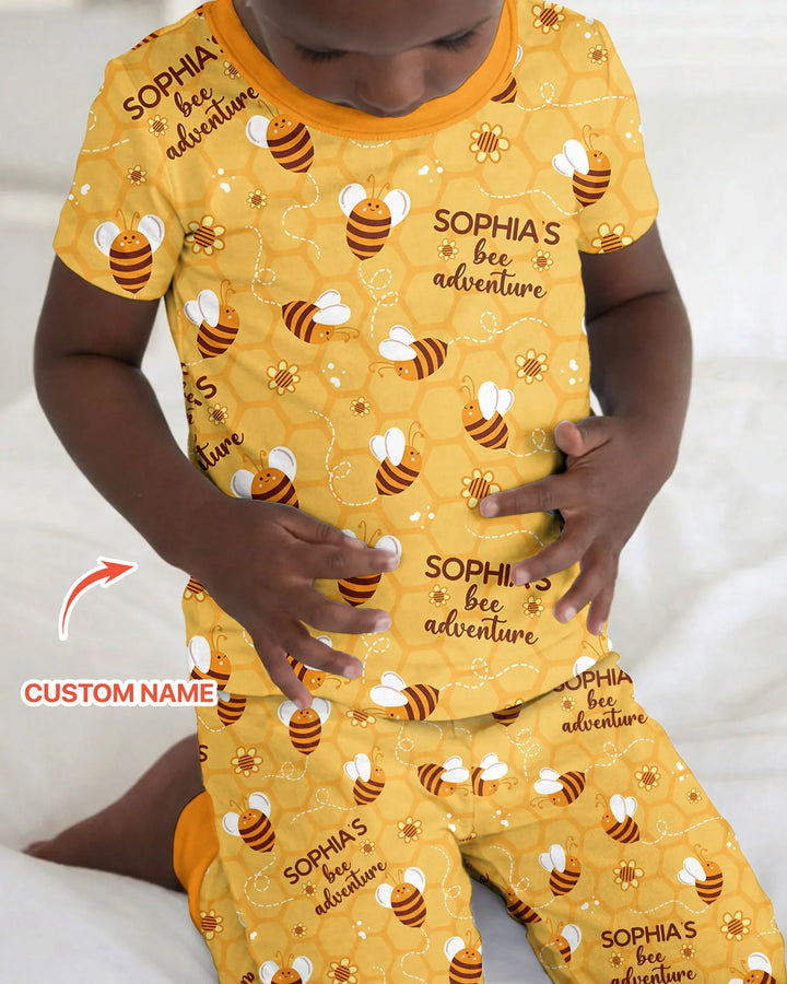 Custom Name Bee Back To School Bamboo Two Piece Short Sleeve Pajama Set