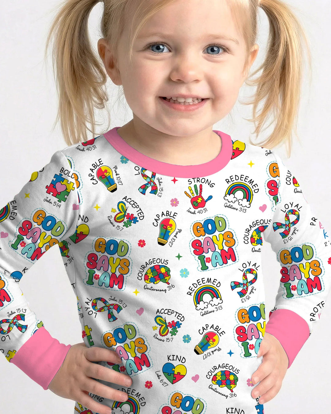 God Says I Am Autism Awareness Bamboo Two Piece Long Sleeve Pajama Set