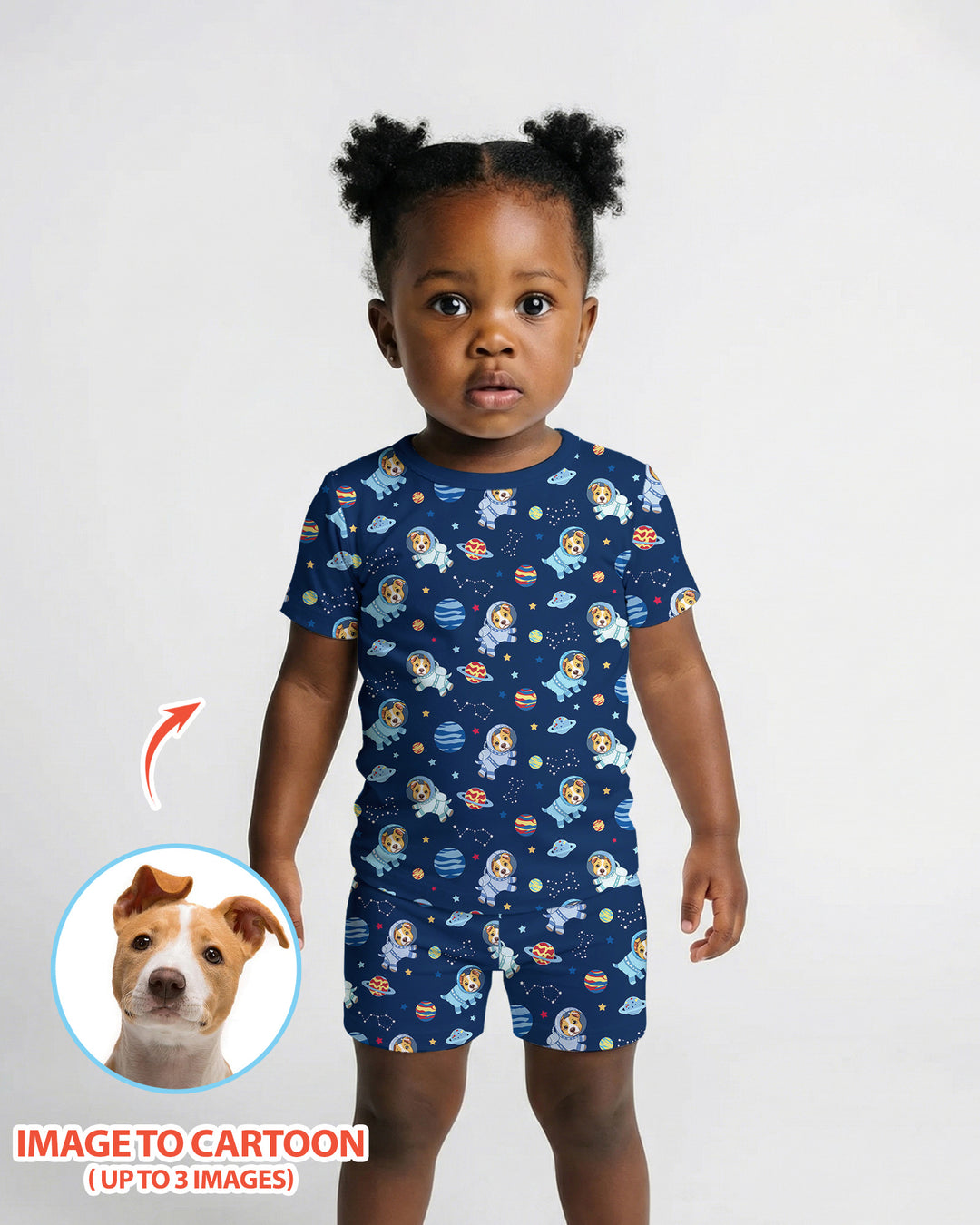 Astronaut Custom Pet Image Family Matching Bamboo Two Piece Short Sleeve Shorts Pajama Set