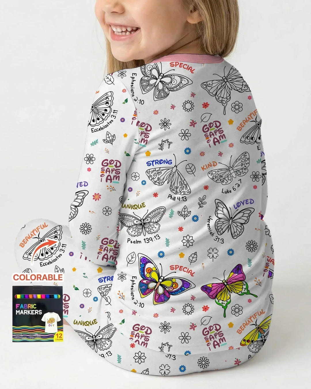 Colorable God Says I Am Butterfly Two Piece Long Sleeve Pajama Set