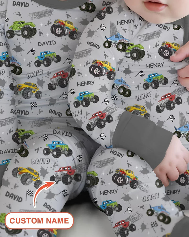 Monster Truck Dirt Jam Custom Name Daddy & Me Matching Convertible Zippy