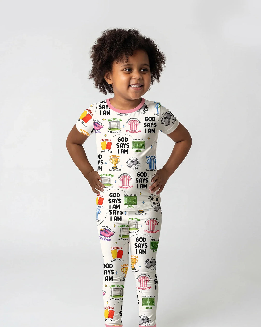 God Says I Am Soccer Bamboo Two Piece Short Sleeve Pajama Set