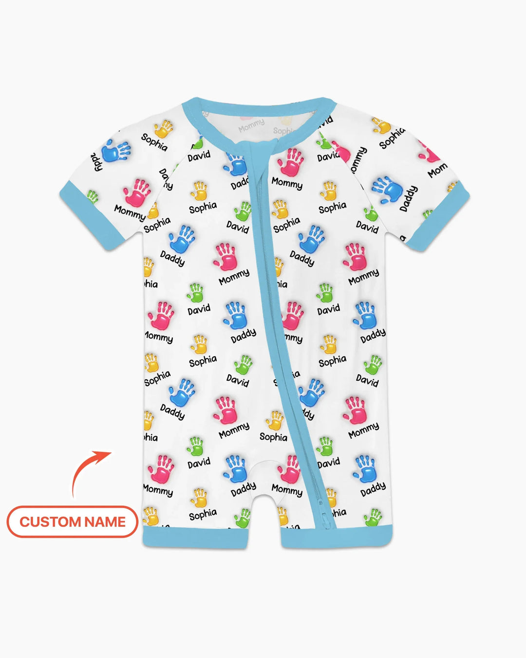 Primer Día de la Madre - Pijama de bambú con cremallera y estampado de huellas de manos