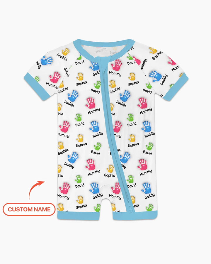 Primer Día de la Madre - Pijama de bambú con cremallera y estampado de huellas de manos